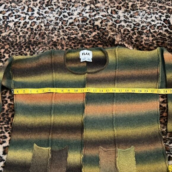 Flax Stripe Merino Wool Blend Multi Colors Pockets Pullover Sweater Boho Casual - Picture 5 of 8